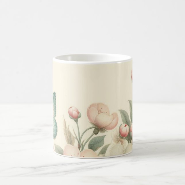 Vintage formaterad blommigt/vår-fjäril kaffemugg (Center)