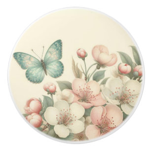Vintage formaterad blommigt/vår-fjäril knopp