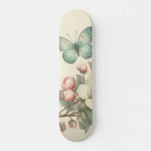 Vintage formaterad blommigt/vår-fjäril mini skateboard bräda 18,5 cm