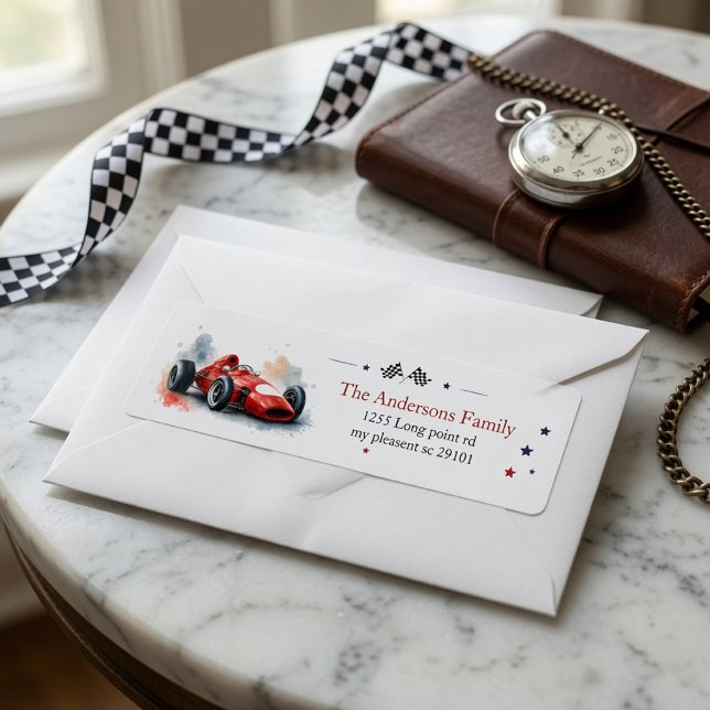 Vintage Formel Racingbil  Returadress Etikett (Skapare uppladdad)