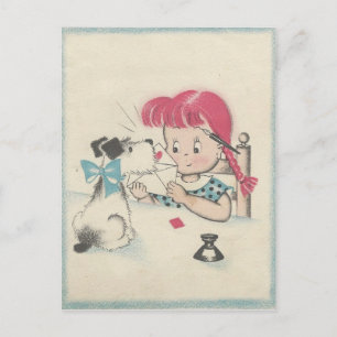 Vintage ’förseglad med Hund Kiss’ Valentine Helg Vykort