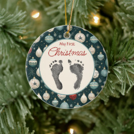 Vintage Första jul Ditt Baby fotot-utskrifter Julgransprydnad Keramik