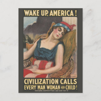 Vintage Första Världskriget Vakna Amerika Vykort