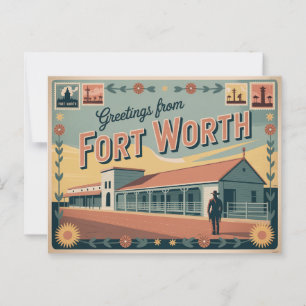 Vintage Fort Worth-vykort Hälsning Vykort