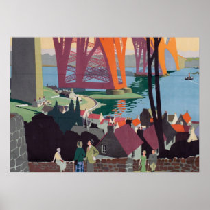 Vintage Forth Bridge Scotland Railroad Travel Art Poster