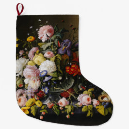 Vintage Fortsatt livblommor och frukt Stor Julstrumpa