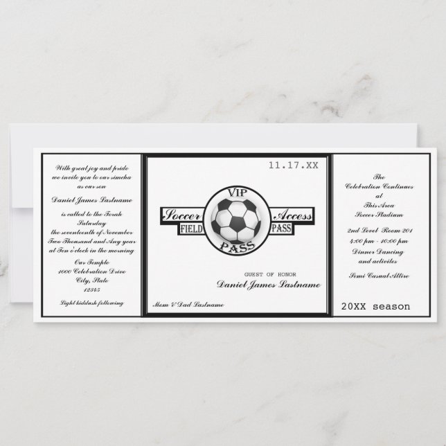 Vintage Fotboll Fält Pass Black and White Inbjudningar (Framsida)