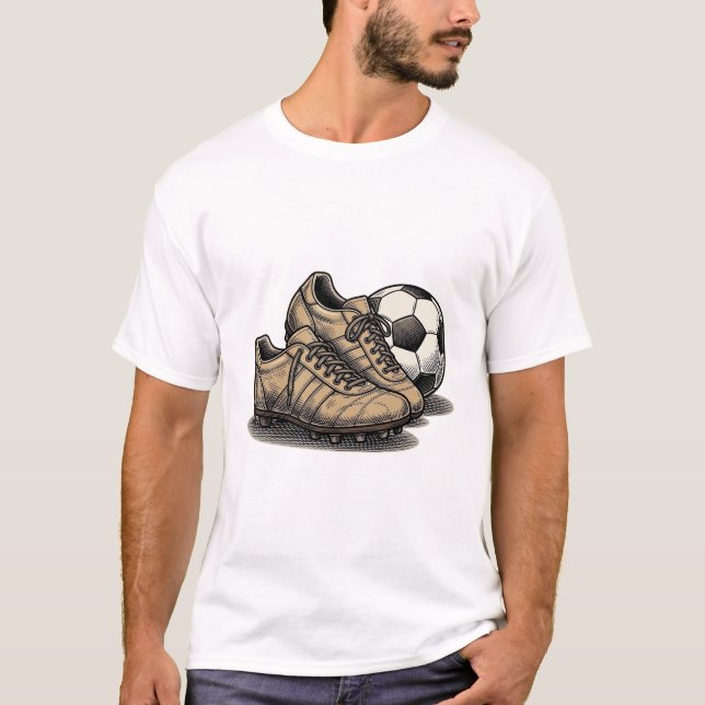 Vintage-fotbollsskor och boll tröja design_1 (Framsida)