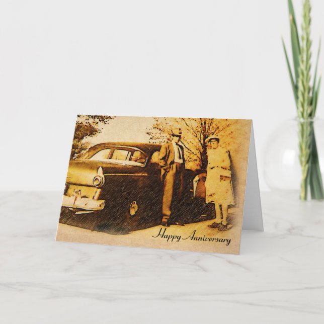 Vintage Fotografi Lyckligt Bröllopsjubileum Par Kort (Framsida)
