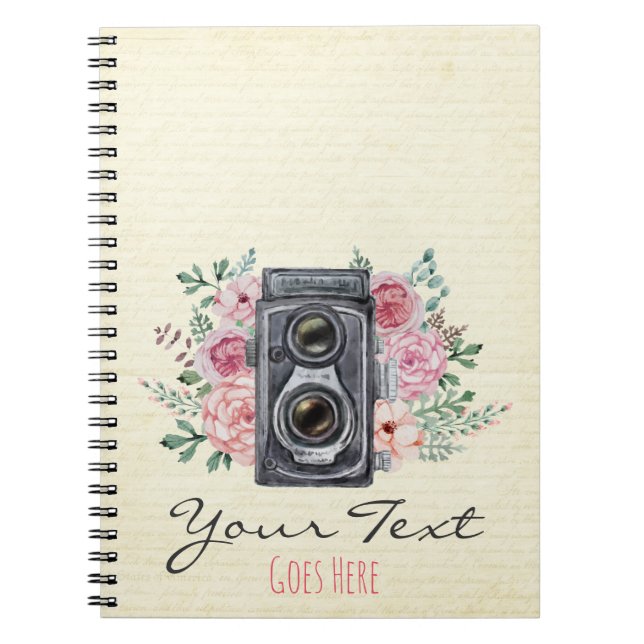 Vintage Fotography Camera Rustic Photograf Anteckningsbok Med Spiral (Framsidan)