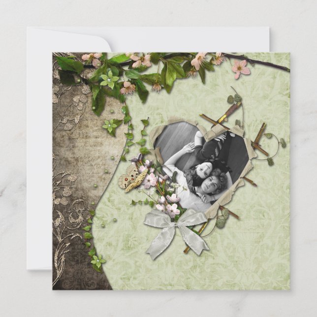 Vintage fotohjärtformad Save The Date Spara Datumet (Framsida)