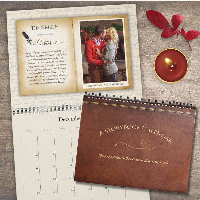 Vintage fotostorybook-kalenderpresent till make kalender (Vintage storybook photo calendar gift for husband. Custom premium keepsake.)