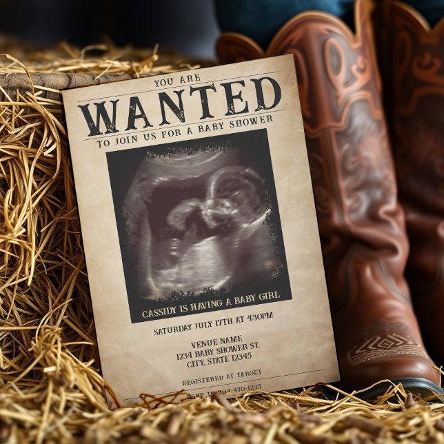 Vintage Fotot Poster babyvisningsprogram Inbjudningar (Vintage Photo Wanted Poster Baby Shower Invitation
)