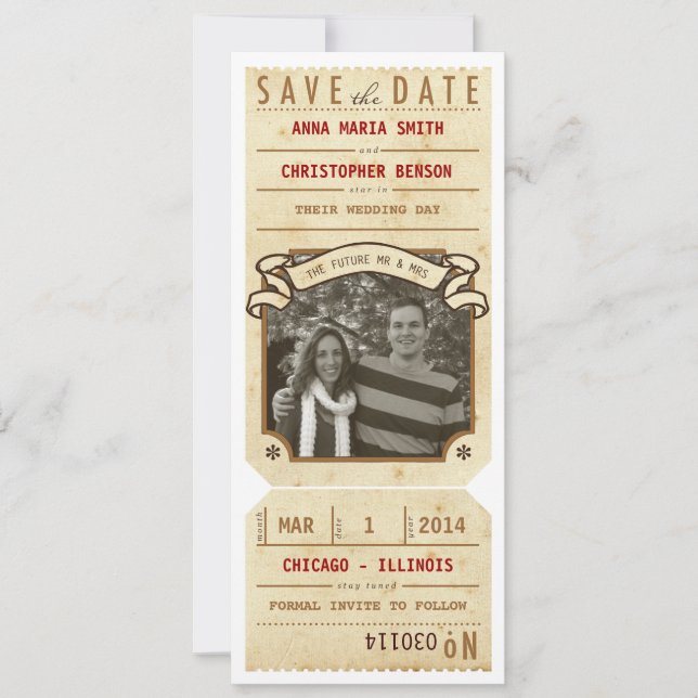 Vintage Fototeaterspelarräkningens Biljett Spara Spara Datumet (Framsida)