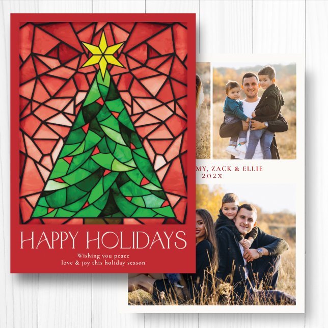 Vintage Fototrädstjärna Röd Julkort (Skapare uppladdad)