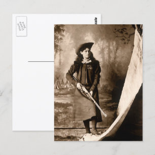 Vintage fotporträtt, Fröken Annie Oakley och gevär Vykort