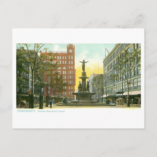 Vintage Fountain/Regeringsplatsen, Cincinnati Vykort (Framsida)