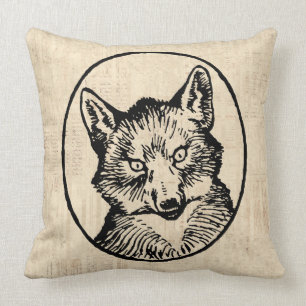 Vintage Fox Art Cute Illustrated Fox Kudde