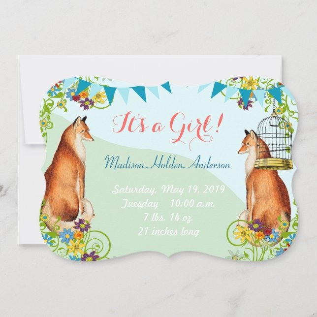 Vintage Fox Bunting Garden Flicka meddelande (Framsida)