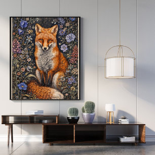 Vintage Fox Floral Art Affisch Skogsdjur