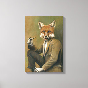 Vintage Fox i Kostym Wrapped Canvas