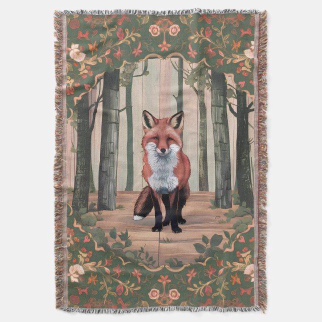 Vintage Fox i Skogen naturnära konst Filt (Framsidan Vertikal)