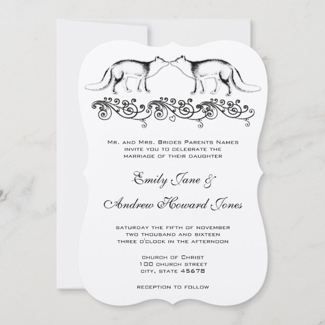 Vintage Foxes bröllopsinbjudan Inbjudningar (Framsida)