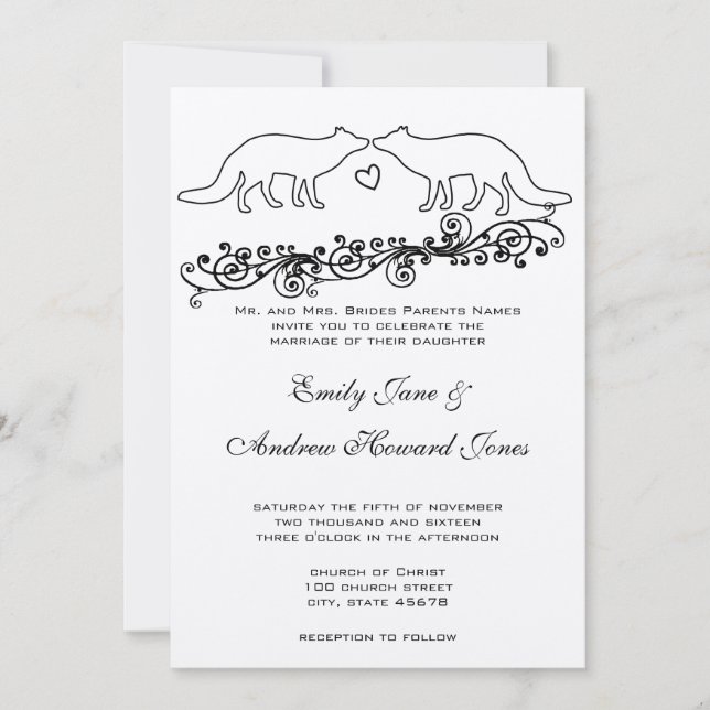 Vintage Foxes bröllopsinbjudan Inbjudningar (Framsida)