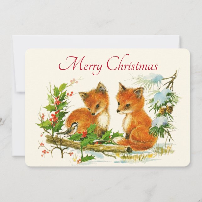 Vintage Foxes Retro-vinter-julet Julkort (Framsida)