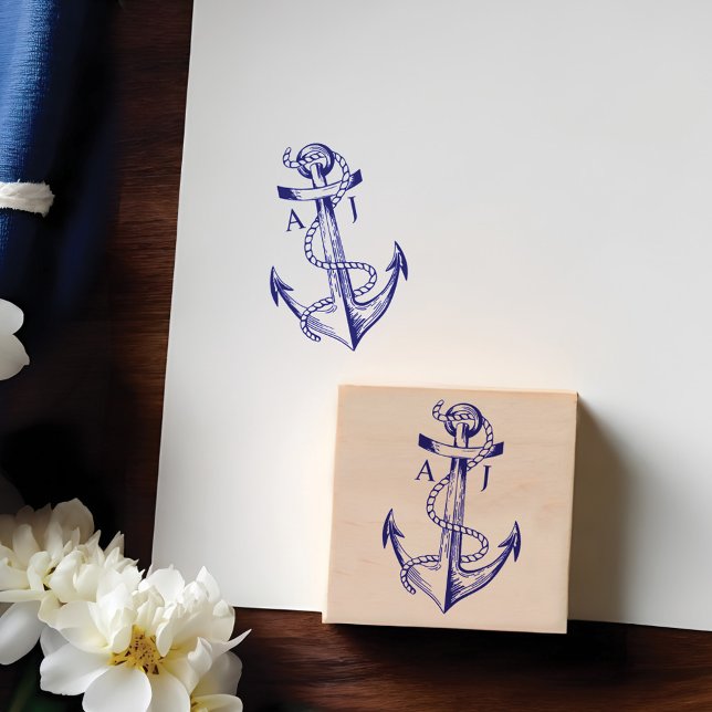 Vintage Frakt Anchor & Rope Nautical Monogram Stämpel (Vintage Ship Anchor & Rope Nautical Monogram Rubber Stamp)