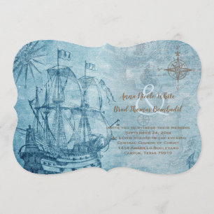 Vintage Frakt Blue Nautical Bröllop Inbjudningar