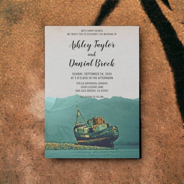 Vintage frakt kuststranddestination bröllop inbjudningar (Skapare uppladdad)