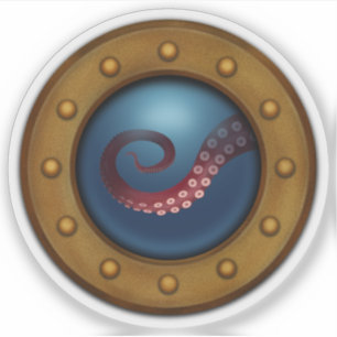 Vintage Frakt Porthole Octopus Steampunk Nautical Klistermärken