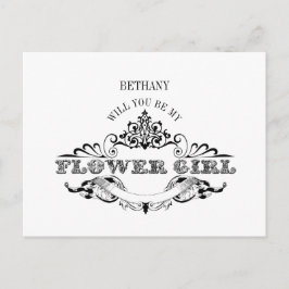 Vintage Frame Be My Flower Girl-kort Inbjudan Vykort