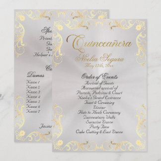 Vintage Frame Quinceanera Program - Pearl/Gold