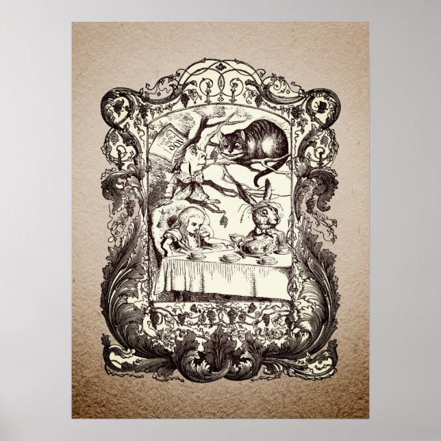 Vintage Framed Wonderland Characters Poster (Framsidan)