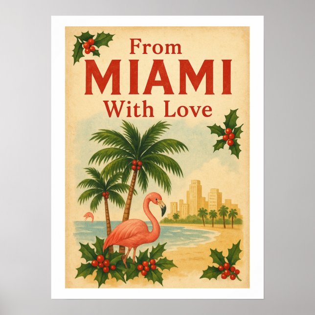 Vintage Från Miami Med Kärlek Julplansch Poster (Framsidan)