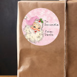 Vintage från Santa till Child Gift jul Rosa Runt Klistermärke<br><div class="desc">Den här designen kan vara personlig i det område som tillhandahålls genom att ändra fotot och/eller text. Du kan också anpassa den genom att klicka på Anpassa den här mallen och sedan välja klicka för att anpassa ytterligare alternativ och ta bort eller ändra färg i bakgrunden, lägga till text, ändra...</div>