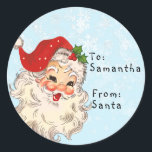 Vintage från Santa till Child Gift-jul Runt Klistermärke<br><div class="desc">Den här designen kan vara personlig i det område som tillhandahålls genom att ändra fotot och/eller text. Du kan också anpassa den genom att klicka på Anpassa den här mallen och sedan välja klicka för att anpassa ytterligare alternativ och ta bort eller ändra färg i bakgrunden, lägga till text, ändra...</div>