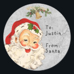Vintage från Santa till Child Gift-jul Runt Klistermärke<br><div class="desc">Den här designen kan vara personlig i det område som tillhandahålls genom att ändra fotot och/eller text. Du kan också anpassa den genom att klicka på Anpassa den här mallen och sedan välja klicka för att anpassa ytterligare alternativ och ta bort eller ändra färg i bakgrunden, lägga till text, ändra...</div>