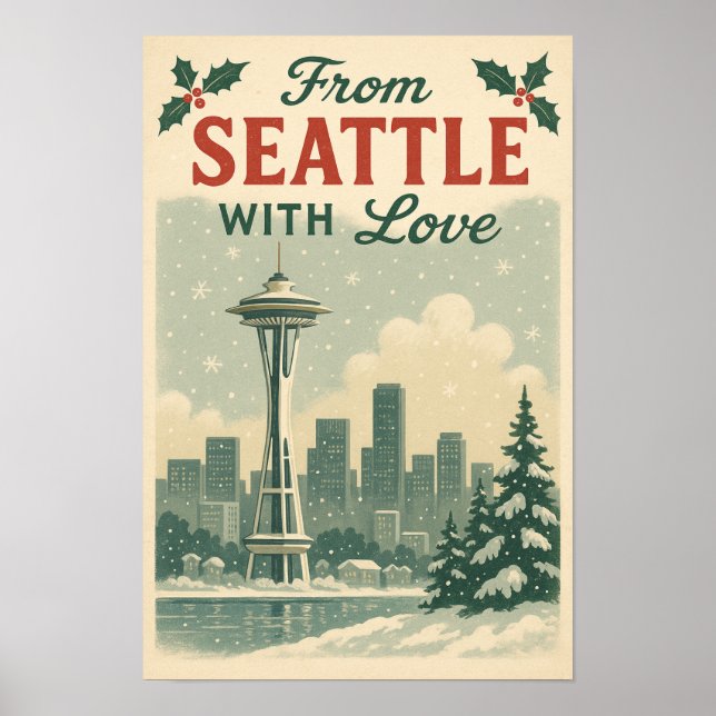 Vintage "Från Seattle med Kärlek" Helgdag Poster (Framsidan)