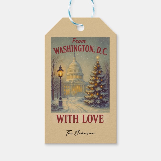 Vintage Från Washington DC Med Kärlek Jul Presentetikett (Framsidan)