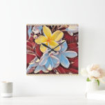 Vintage Frangipani Träd Pop Art, Wall Clock Fyrkantig Klocka<br><div class="desc">Bild i en popkonsdesign är en gult Frangipani träd</div>
