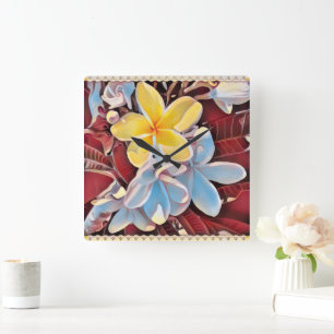 Vintage Frangipani Träd Pop Art, Wall Clock Fyrkantig Klocka