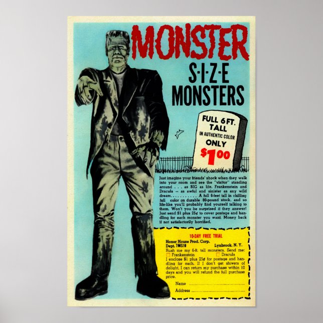 Vintage Frankenstein Mail Order Advertisch Art. Poster (Framsidan)