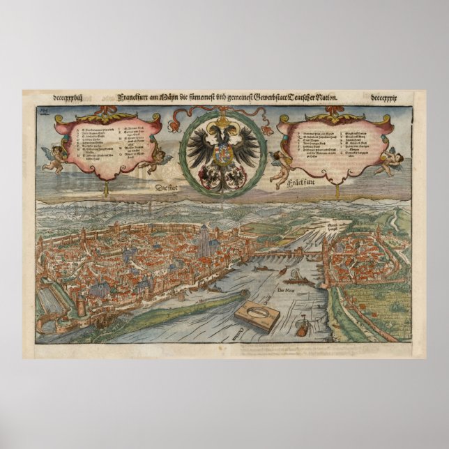 Vintage Frankfurt Tyskland Karta (1560) Poster (Framsidan)