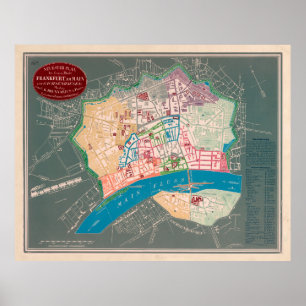 Vintage Frankfurt Tyskland Karta (1844) Poster