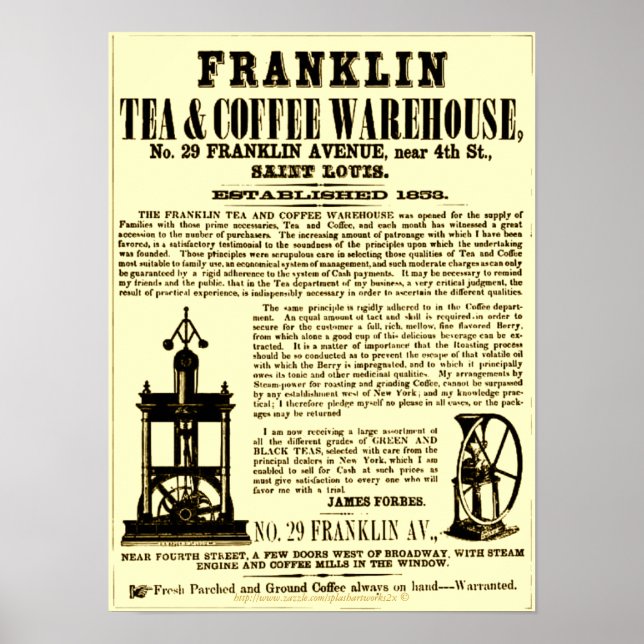 "Vintage Franklin Tea & Coffee Broadside 1853" Poster (Framsidan)