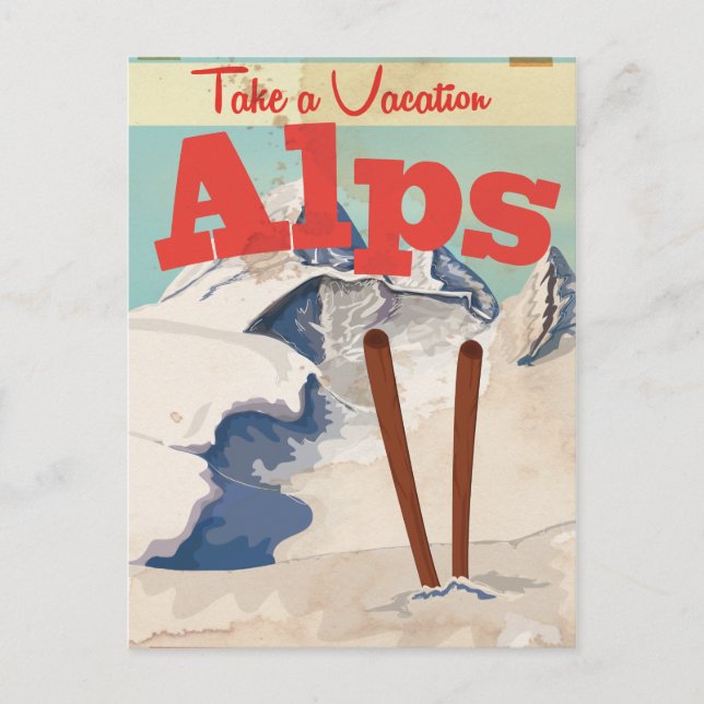 Vintage Frankrike Alperna Resa Poster Vykort (Framsida)