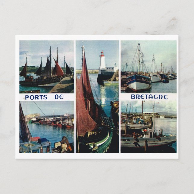 Vintage Frankrike, Bretagne, Fiskelägen Vykort (Framsida)